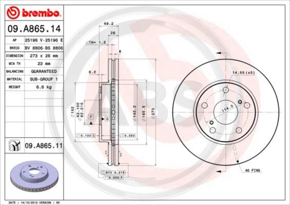 A.B.S. 09.A865.11 - Спирачен диск vvparts.bg