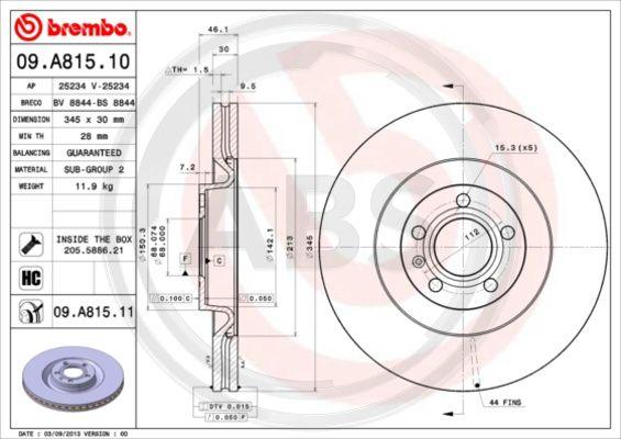 A.B.S. 09.A815.11 - Спирачен диск vvparts.bg