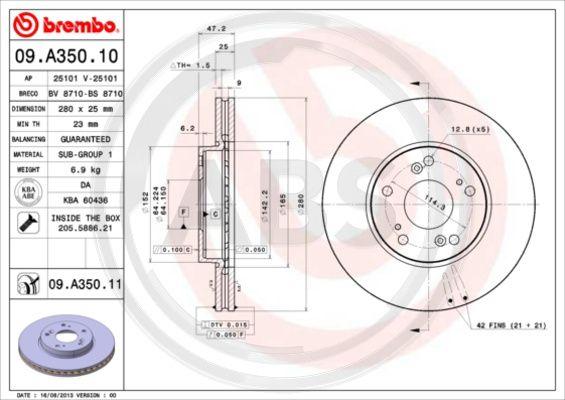 A.B.S. 09.A350.11 - Спирачен диск vvparts.bg