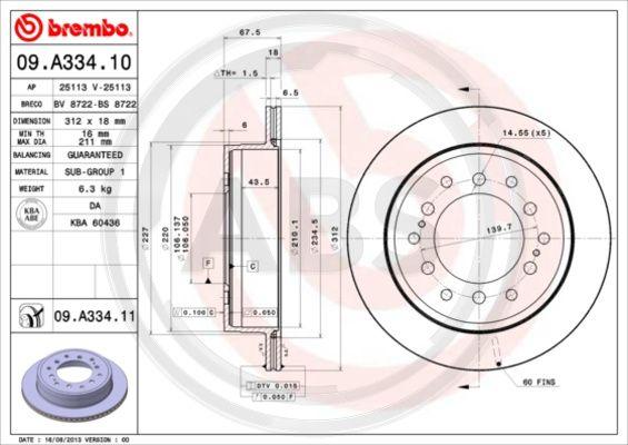 A.B.S. 09.A334.11 - Спирачен диск vvparts.bg