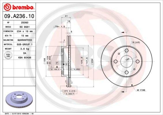 A.B.S. 09.A236.11 - Спирачен диск vvparts.bg