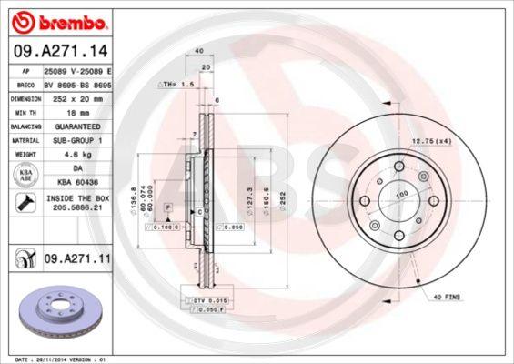 A.B.S. 09.A271.11 - Спирачен диск vvparts.bg