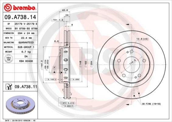 A.B.S. 09.A738.11 - Спирачен диск vvparts.bg