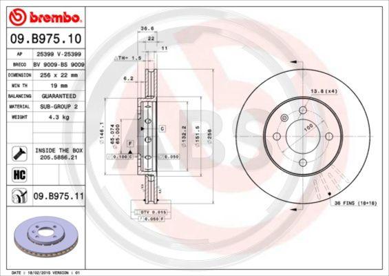 A.B.S. 09.B975.11 - Спирачен диск vvparts.bg