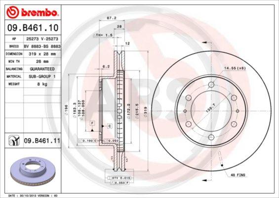 A.B.S. 09.B461.11 - Спирачен диск vvparts.bg