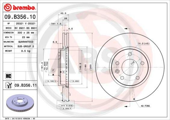 A.B.S. 09.B356.11 - Спирачен диск vvparts.bg