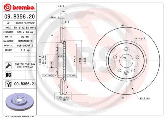 A.B.S. 09.B356.21 - Спирачен диск vvparts.bg