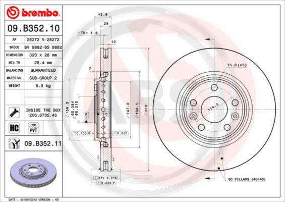 A.B.S. 09.B352.11 - Спирачен диск vvparts.bg