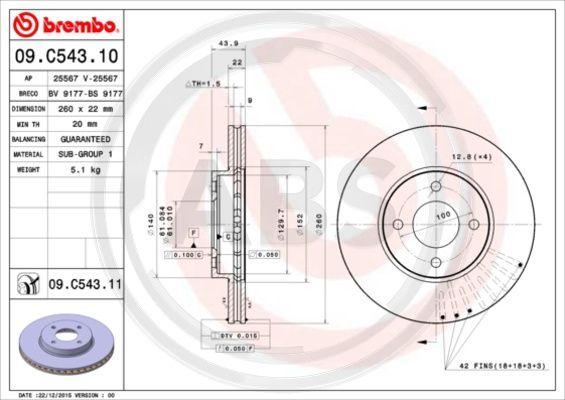 A.B.S. 09.C543.11 - Спирачен диск vvparts.bg