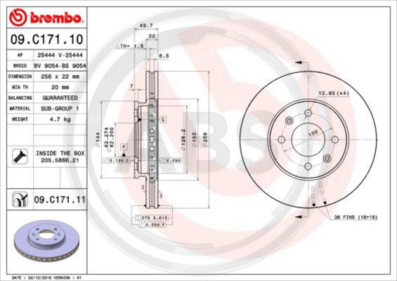 A.B.S. 09.C171.11 - Спирачен диск vvparts.bg