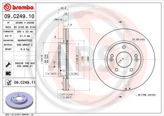 A.B.S. 09.C249.11 - Спирачен диск vvparts.bg