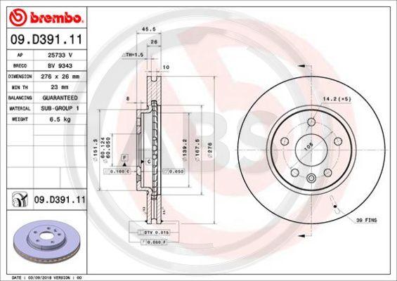 A.B.S. 09.D391.11 - Спирачен диск vvparts.bg