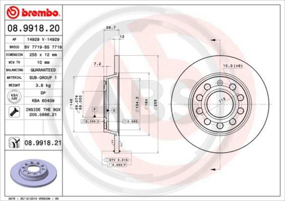 A.B.S. 08.9918.21 - Спирачен диск vvparts.bg