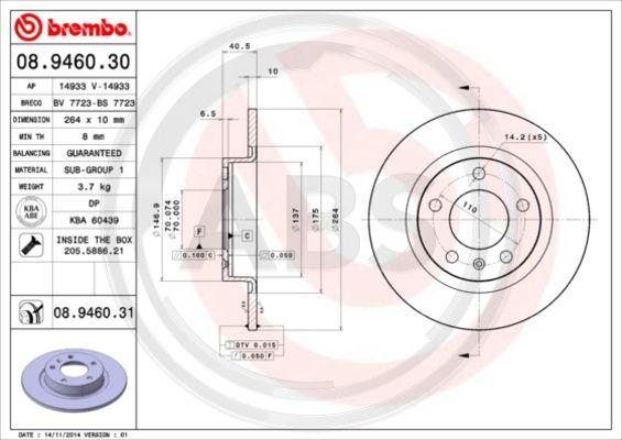 A.B.S. 08.9460.31 - Спирачен диск vvparts.bg