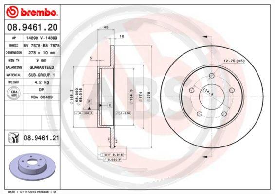 A.B.S. 08.9461.21 - Спирачен диск vvparts.bg