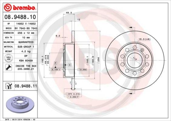 A.B.S. 08.9488.11 - Спирачен диск vvparts.bg