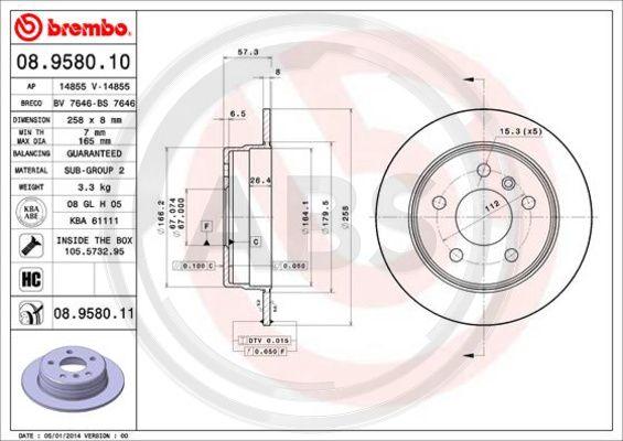 A.B.S. 08.9580.11 - Спирачен диск vvparts.bg