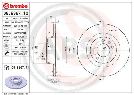 A.B.S. 08.9367.11 - Спирачен диск vvparts.bg