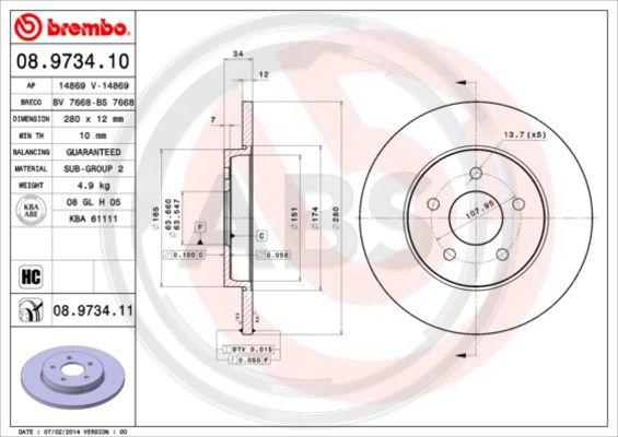 A.B.S. 08.9734.11 - Спирачен диск vvparts.bg