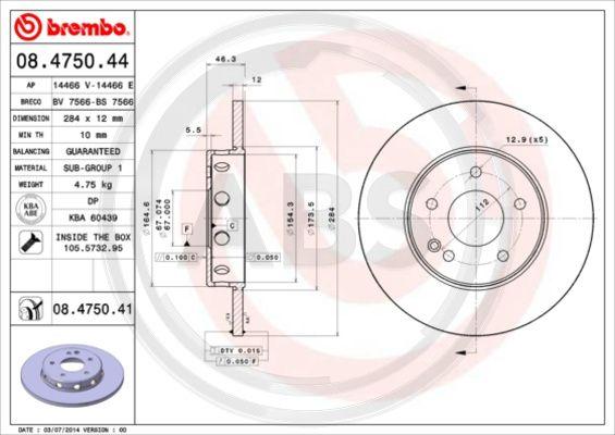 A.B.S. 08.4750.41 - Спирачен диск vvparts.bg