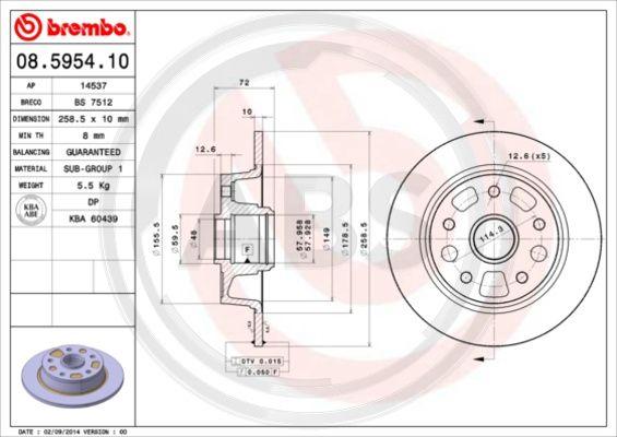 A.B.S. 08.5954.10 - Спирачен диск vvparts.bg