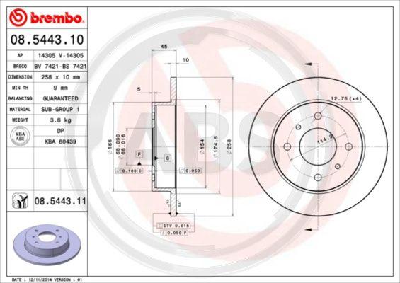 A.B.S. 08.5443.10 - Спирачен диск vvparts.bg