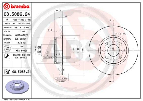 A.B.S. 08.5086.21 - Спирачен диск vvparts.bg