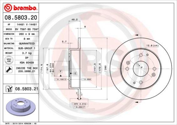 A.B.S. 08.5803.20 - Спирачен диск vvparts.bg