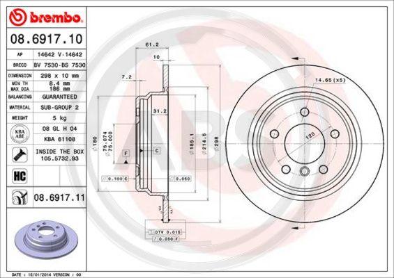 A.B.S. 08.6917.11 - Спирачен диск vvparts.bg