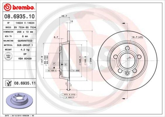 A.B.S. 08.6935.11 - Спирачен диск vvparts.bg