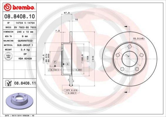 A.B.S. 08.8408.11 - Спирачен диск vvparts.bg