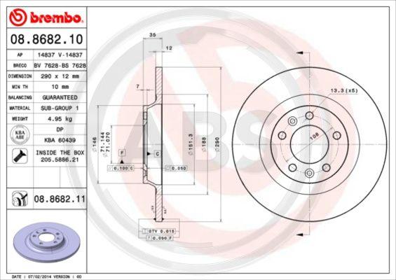 A.B.S. 08.8682.11 - Спирачен диск vvparts.bg