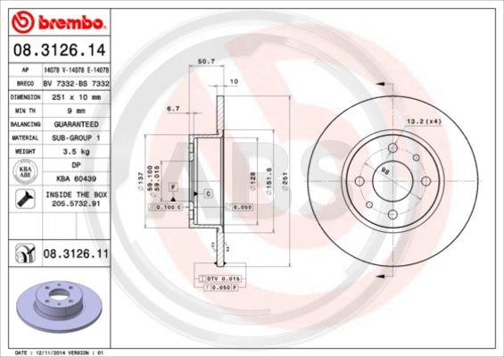 A.B.S. 08.3126.11 - Спирачен диск vvparts.bg