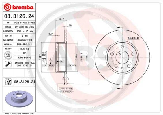 A.B.S. 08.3126.21 - Спирачен диск vvparts.bg