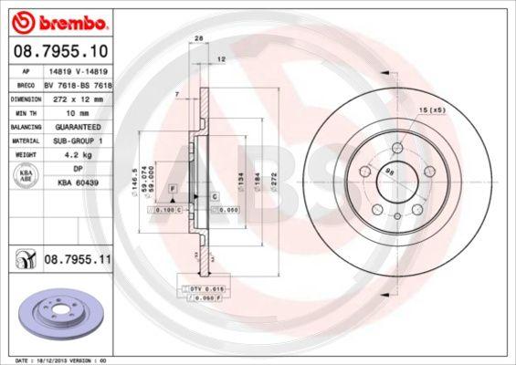 A.B.S. 08.7955.11 - Спирачен диск vvparts.bg