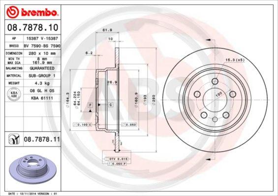 A.B.S. 08.7878.10 - Спирачен диск vvparts.bg