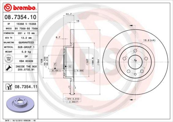 A.B.S. 08.7354.11 - Спирачен диск vvparts.bg