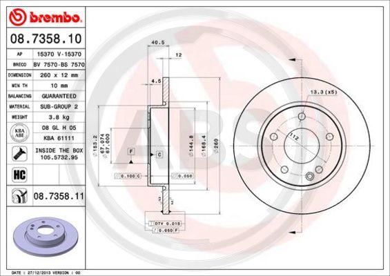 A.B.S. 08.7358.11 - Спирачен диск vvparts.bg