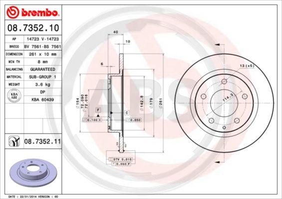 A.B.S. 08.7352.11 - Спирачен диск vvparts.bg