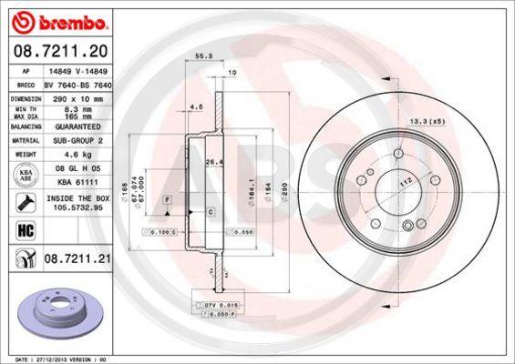 A.B.S. 08.7211.21 - Спирачен диск vvparts.bg