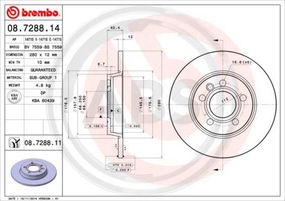 A.B.S. 08.7288.11 - Спирачен диск vvparts.bg