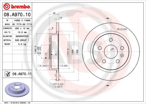 A.B.S. 08.A970.11 - Спирачен диск vvparts.bg