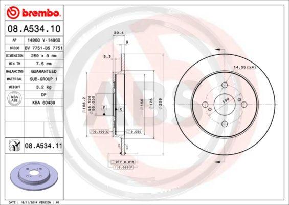 A.B.S. 08.A534.10 - Спирачен диск vvparts.bg