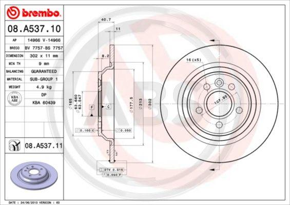 A.B.S. 08.A537.11 - Спирачен диск vvparts.bg