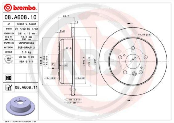 A.B.S. 08.A608.11 - Спирачен диск vvparts.bg