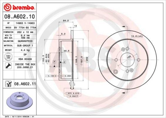 A.B.S. 08.A602.11 - Спирачен диск vvparts.bg