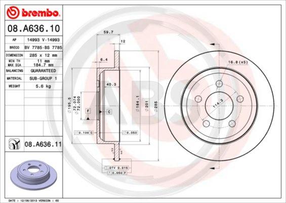 A.B.S. 08.A636.11 - Спирачен диск vvparts.bg