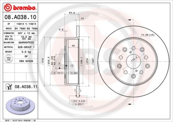 A.B.S. 08.A038.11 - Спирачен диск vvparts.bg