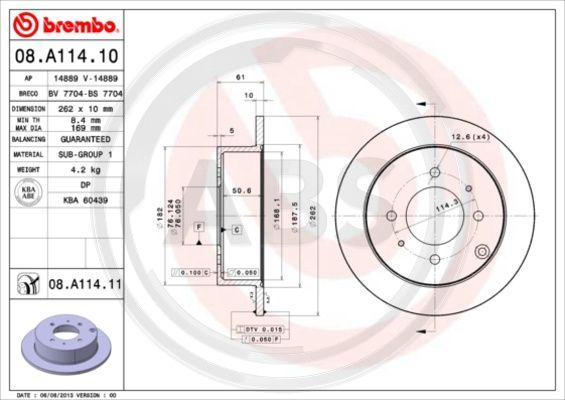 A.B.S. 08.A114.11 - Спирачен диск vvparts.bg