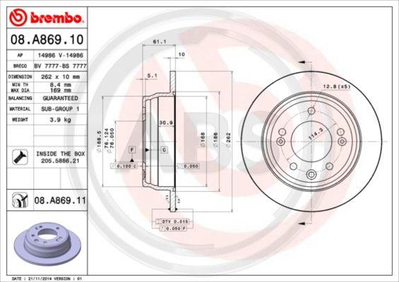 A.B.S. 08.A869.11 - Спирачен диск vvparts.bg